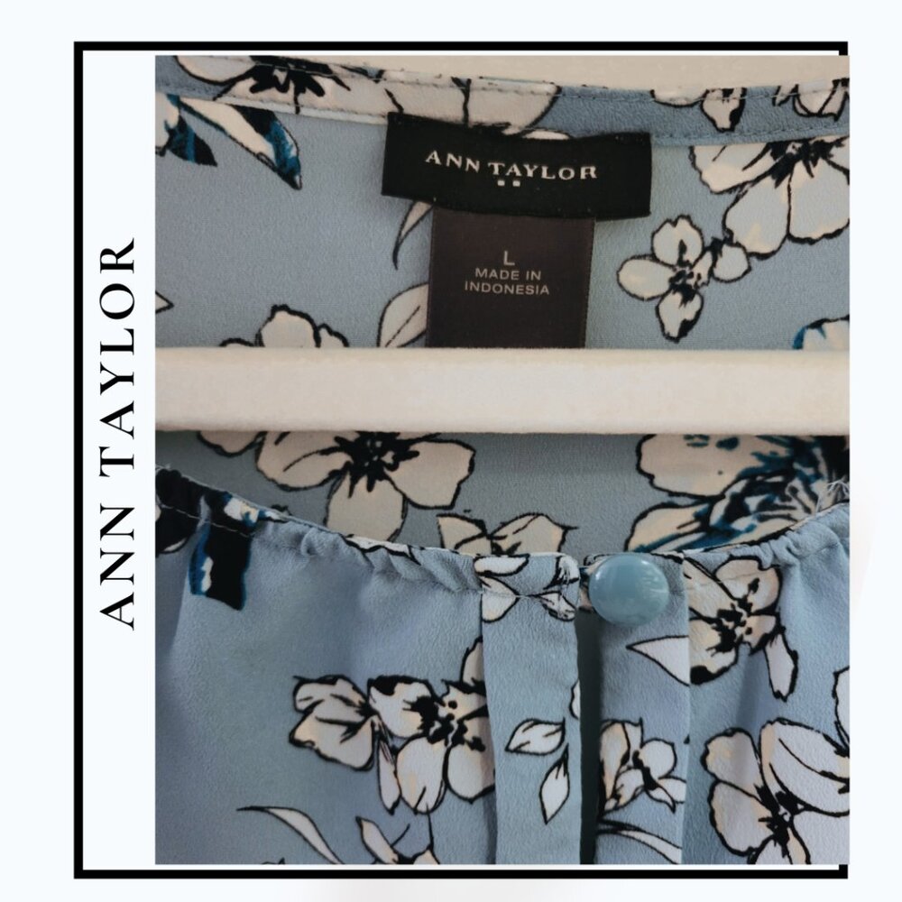 Ann Taylor Soft Blue Floral Cap Sleeve Blouse – Size L - Picture 4 of 5